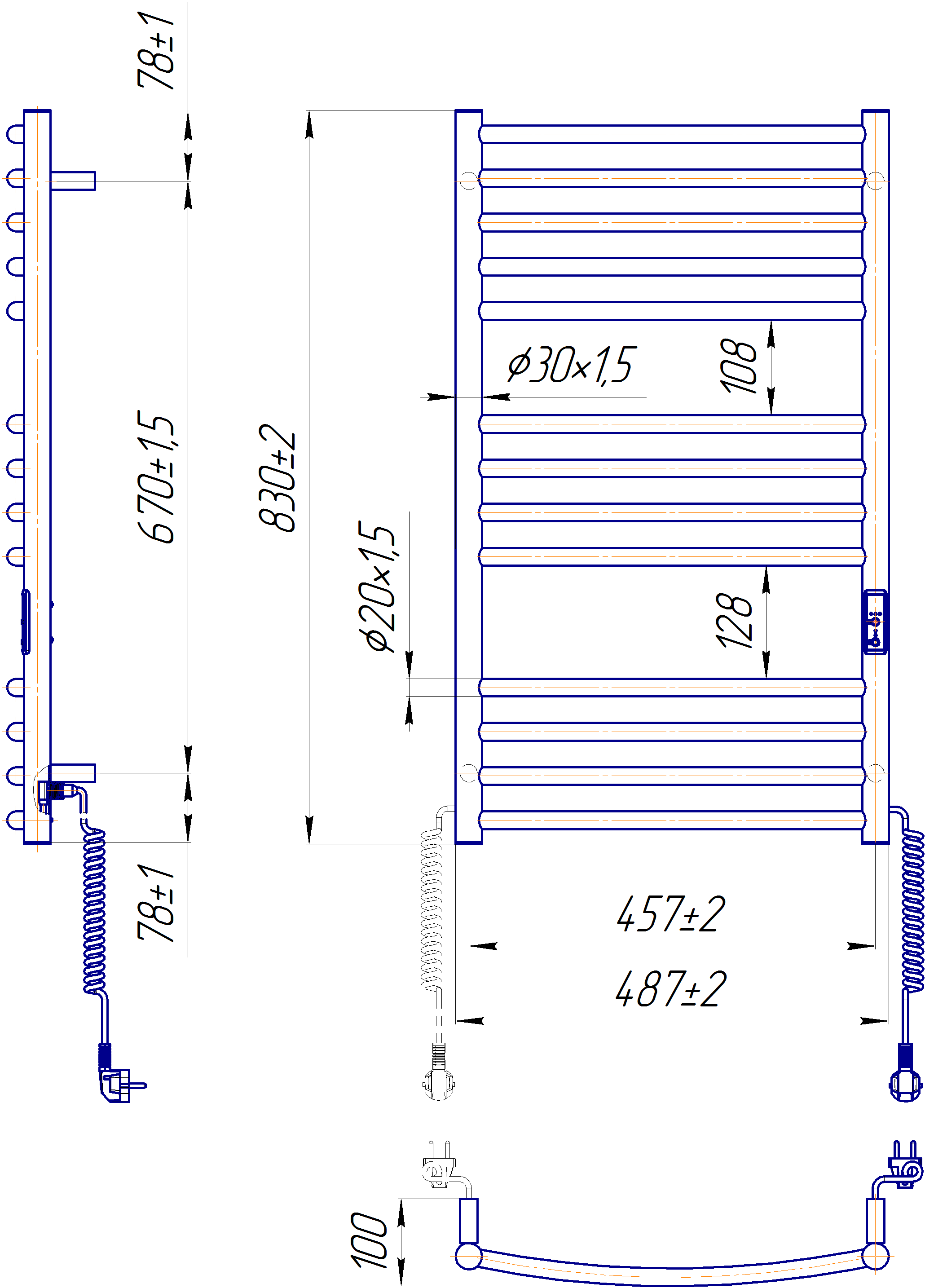 Електрична рушникосушарка Фенікс-I 830х500/100 TR К 3