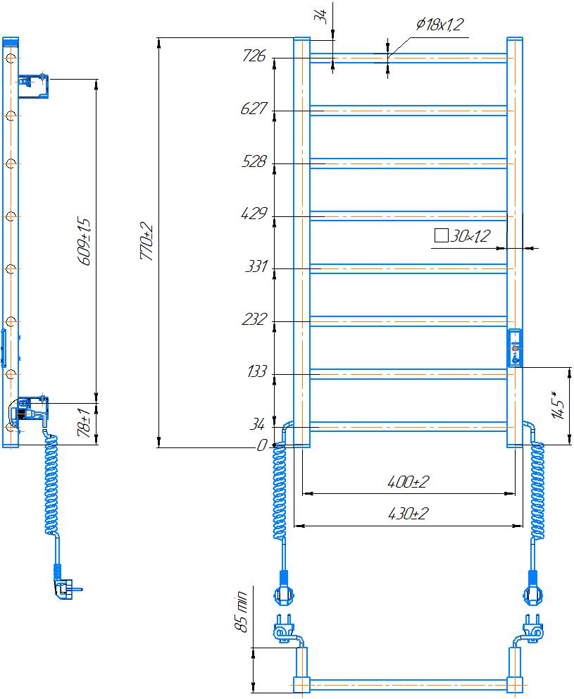 Електрична рушникосушарка HF Leeds 770x430 чорний мат 5
