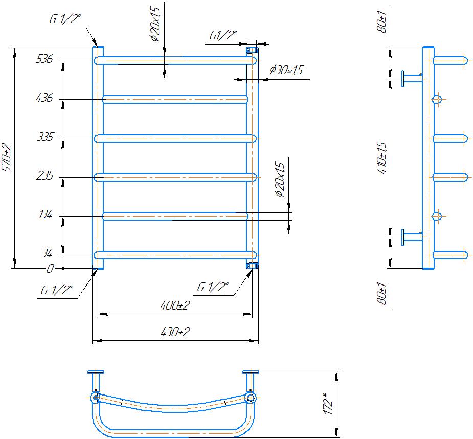 Водяна рушникосушарка Inox Люкс 570х430/400 4