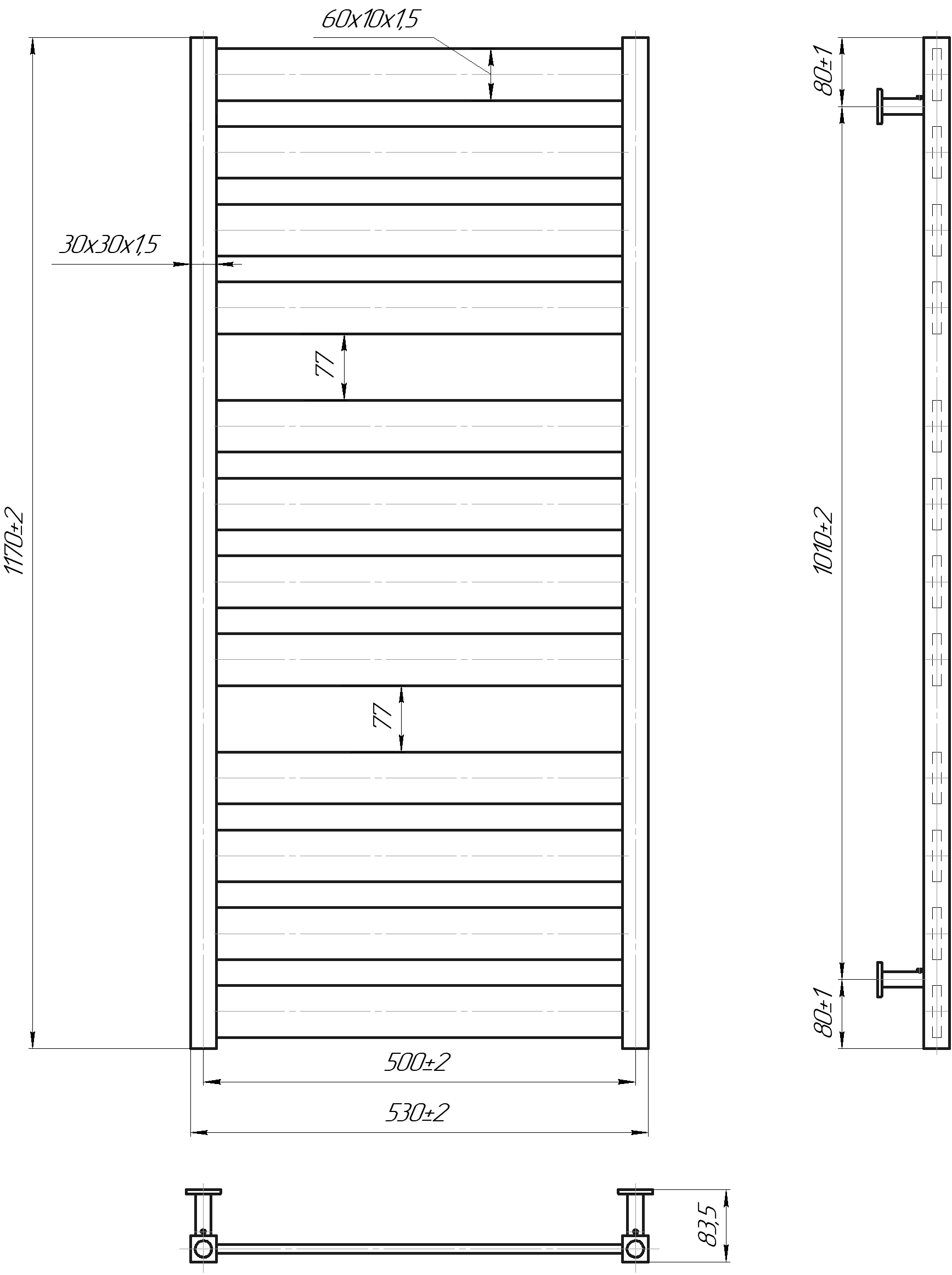 Водяна рушникосушарка Inox Санті 1170х530/500 4