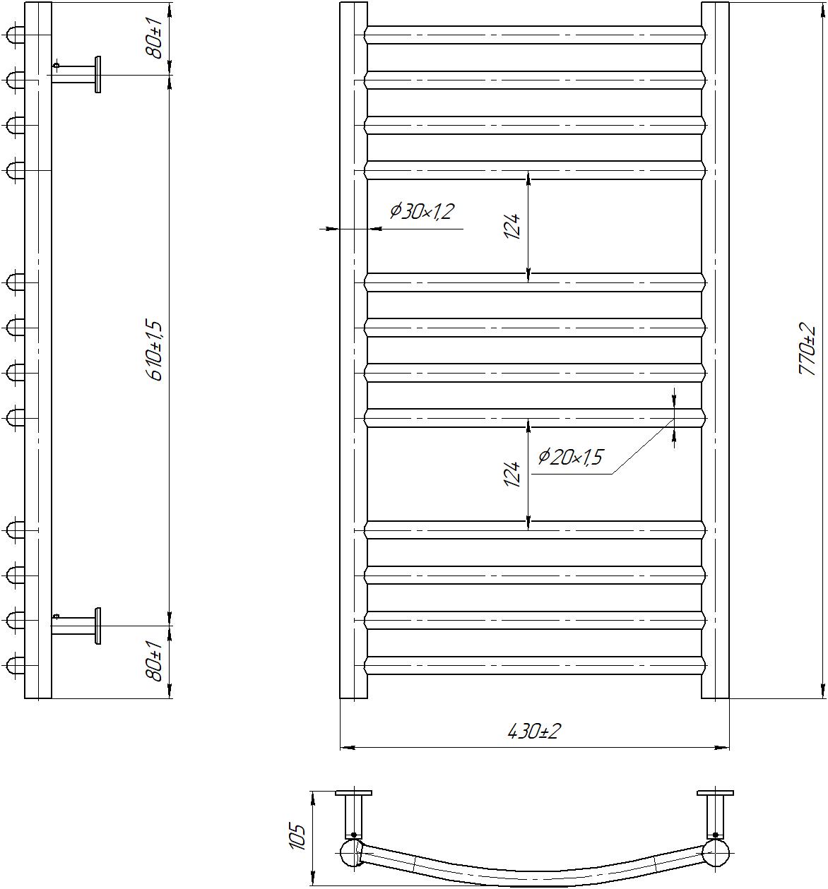 Водяна рушникосушарка Inox Фенікс 770х430/400 4