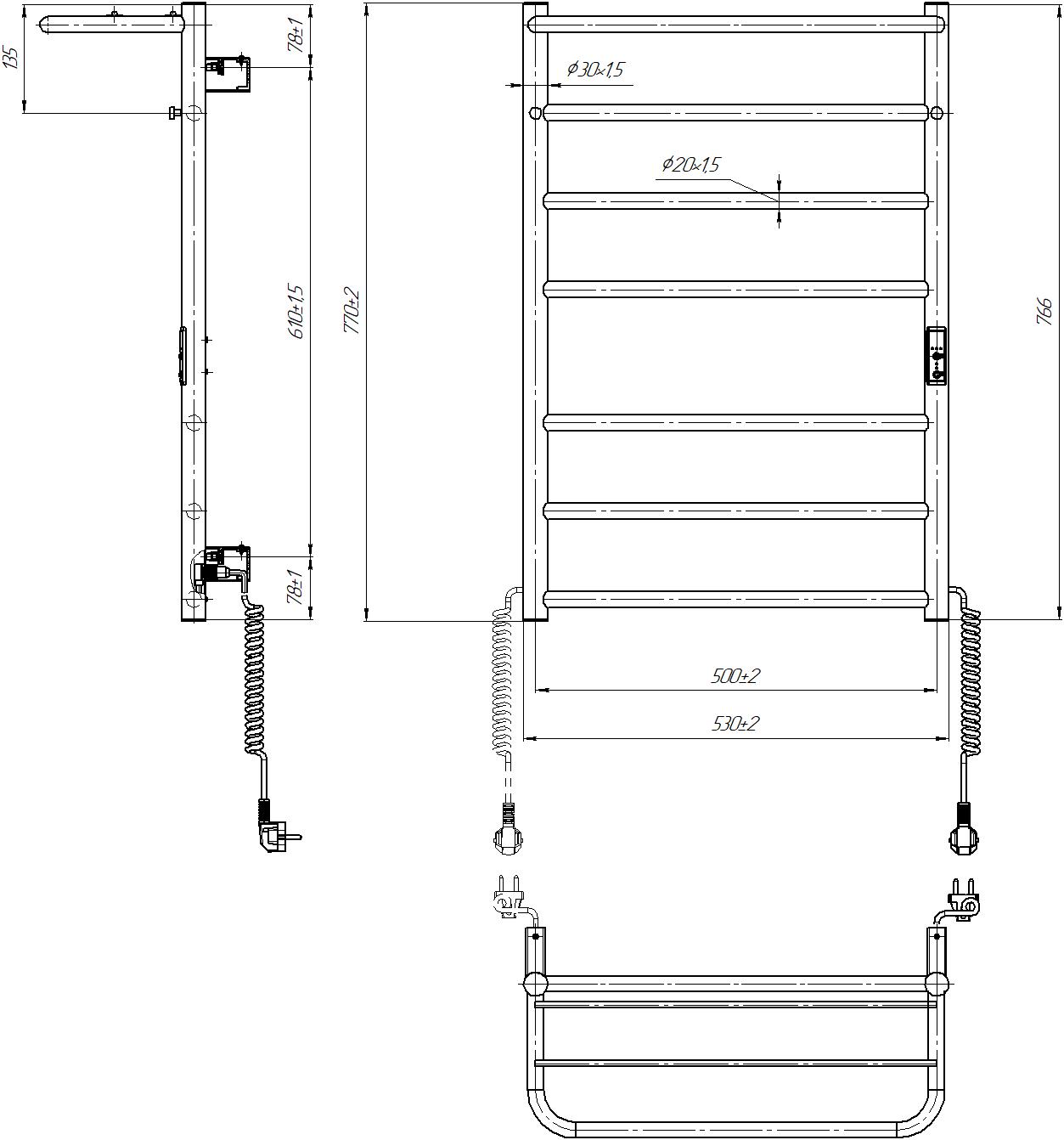Електрична рушникосушарка Home-І 770х530/240 TR К білий глянець