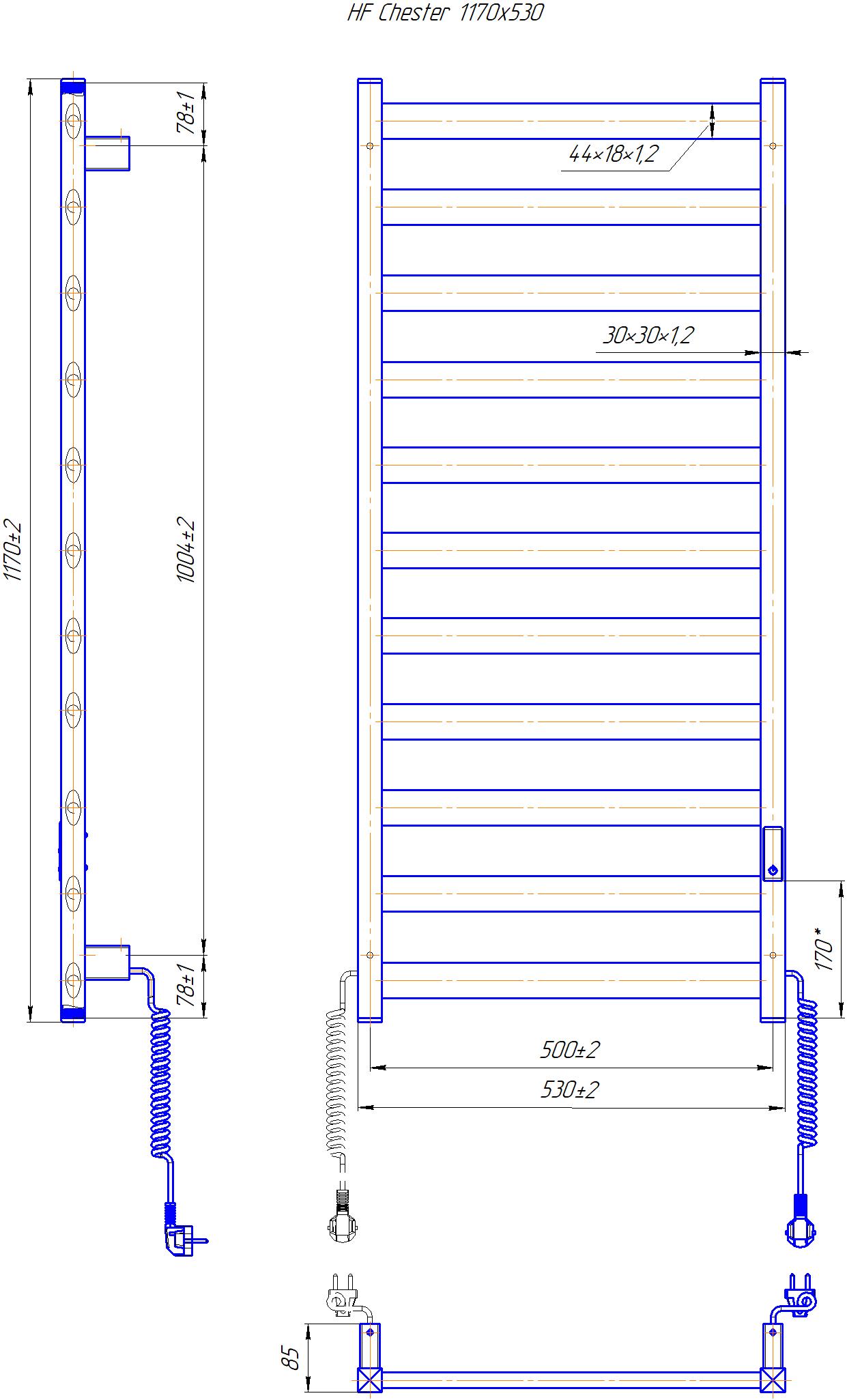 Електрична рушникосушарка HF Chester 1170x530 чорний мат TR 4.0 4